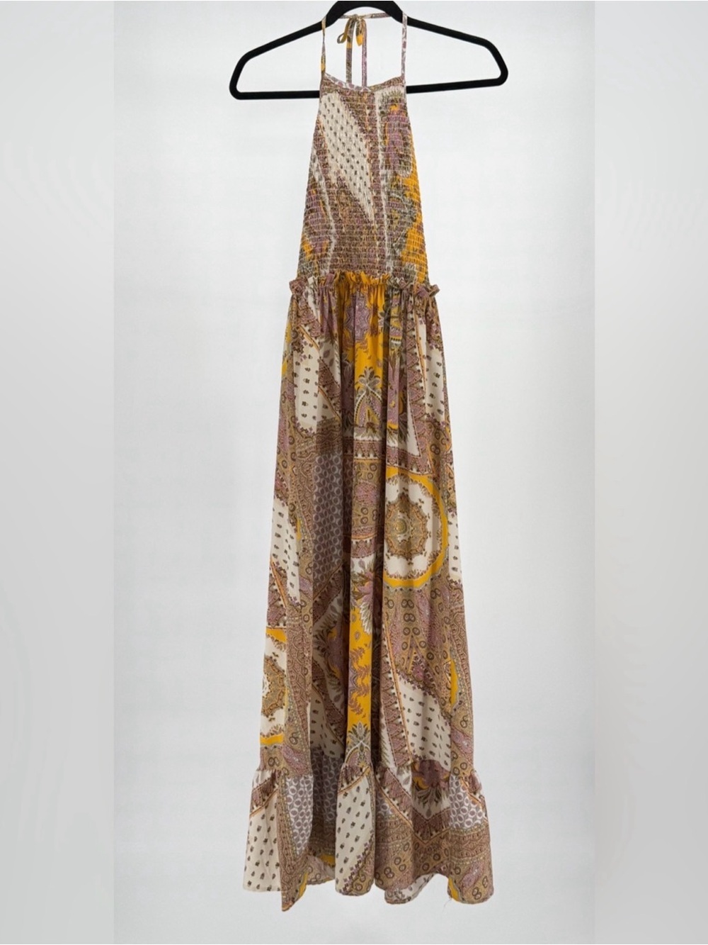 Boho Halter Maxi Dress in Beige and Mustard - Picture 4 of 7